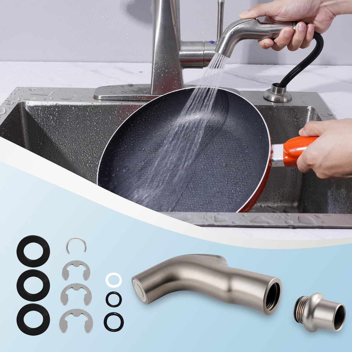 High-concentration Hygie Rinse nozzle delivers focused spray to clean hard-to-reach areas