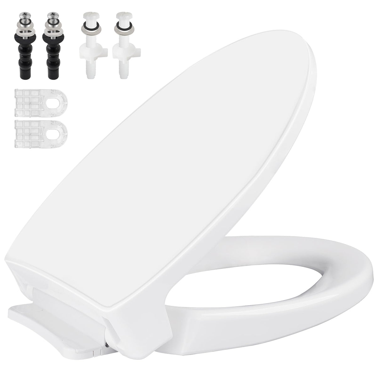 Hygie Rinse SS114 elongated seat with soft-close reduces bathroom noise.