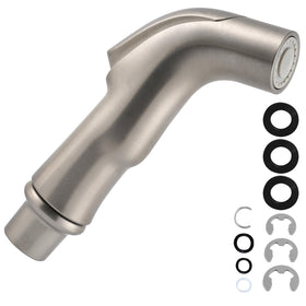 Hygie Rinse universal sink sprayer head in brushed nickel for easy one-thumb operation