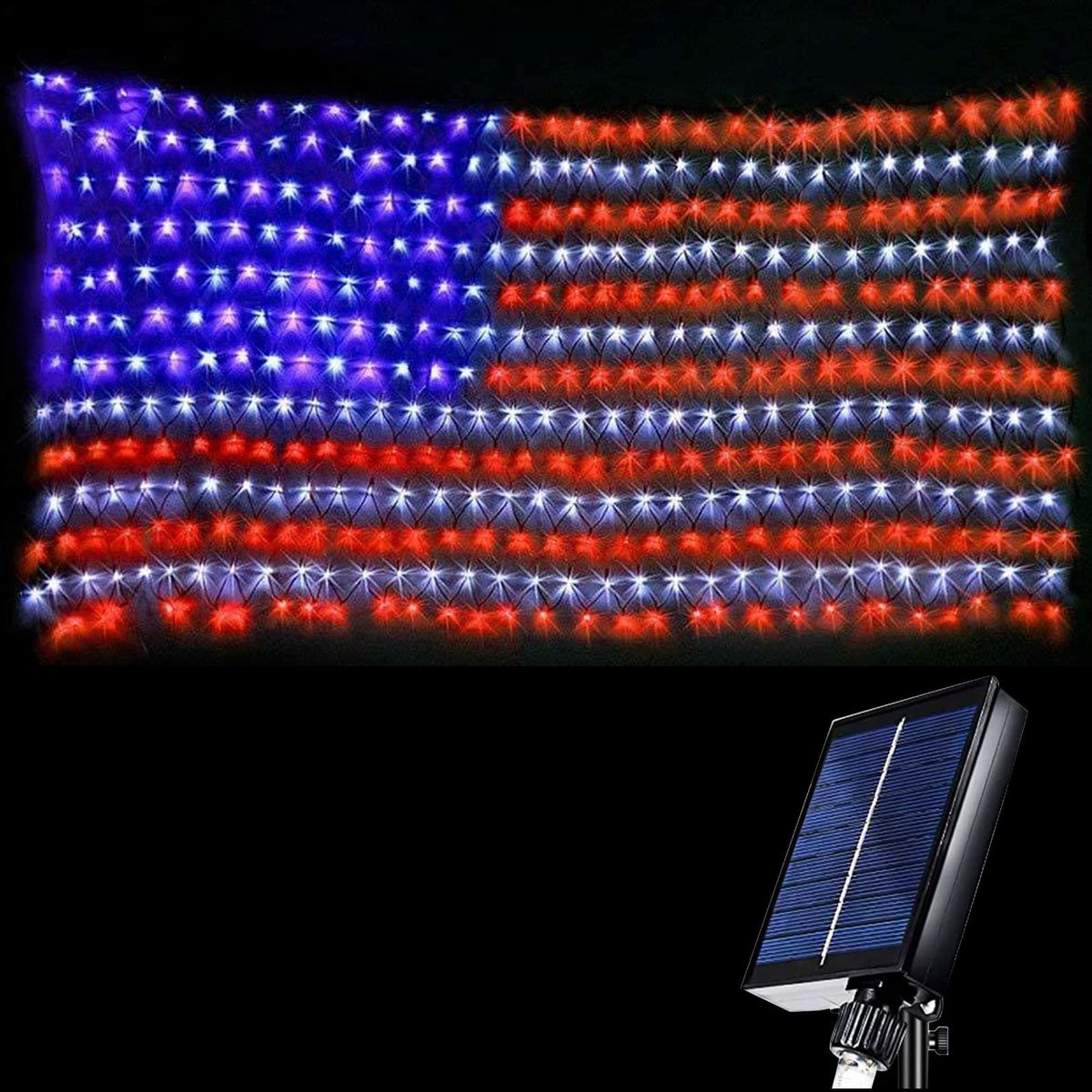 HYH American Flag Lights on a wall with solar powered bright patriotic display