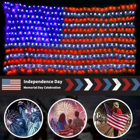 HYH flag lights close-up showing 420 bright LEDs for vivid glow