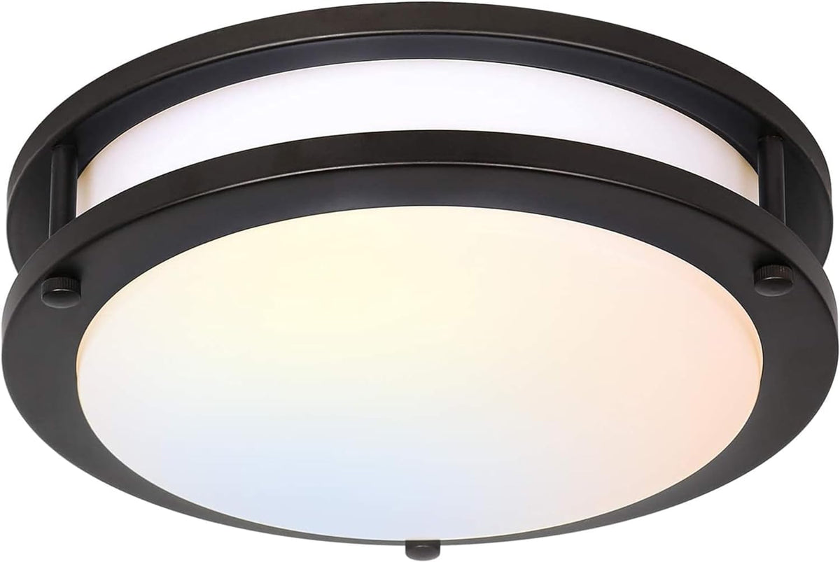 HyKolity 10 inch flush mount light with black frame and white diffuser for even illumination.