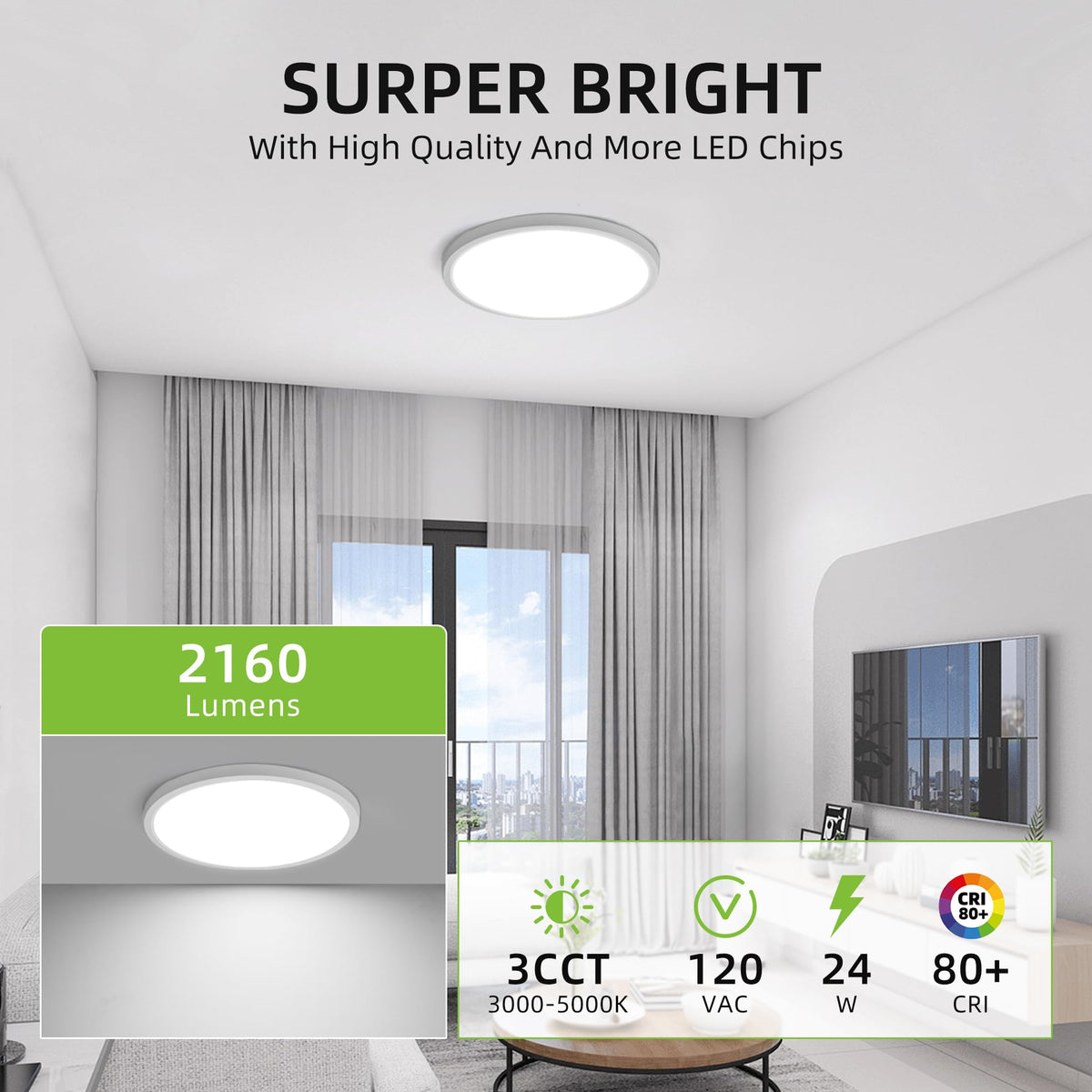 Hykolity 12-inch edge-lit panel close-up showing slim profile and glare-free design.