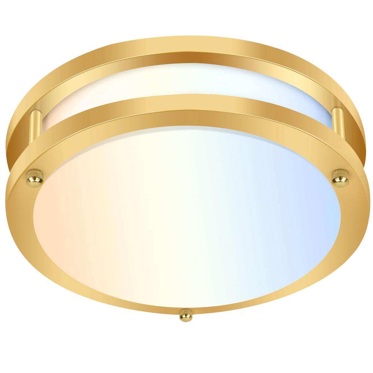 Hykolity 13in flush-mount light with gold Saturn diffuser for shadow-free hallway illumination.