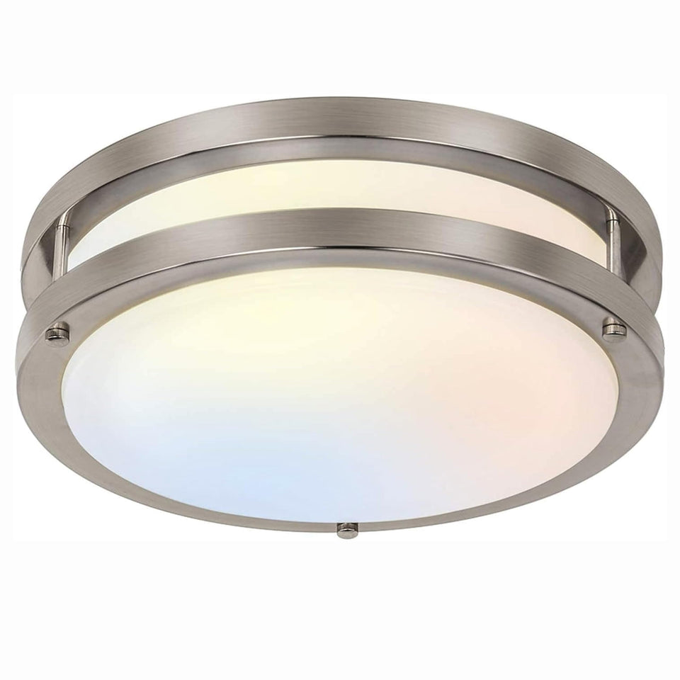Hykolity 13in flush-mount LED ceiling light in brushed nickel for bright hallway illumination.