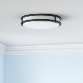 Hykolity 16in dimmable LED flush mount front view in bronze, ideal for living spaces