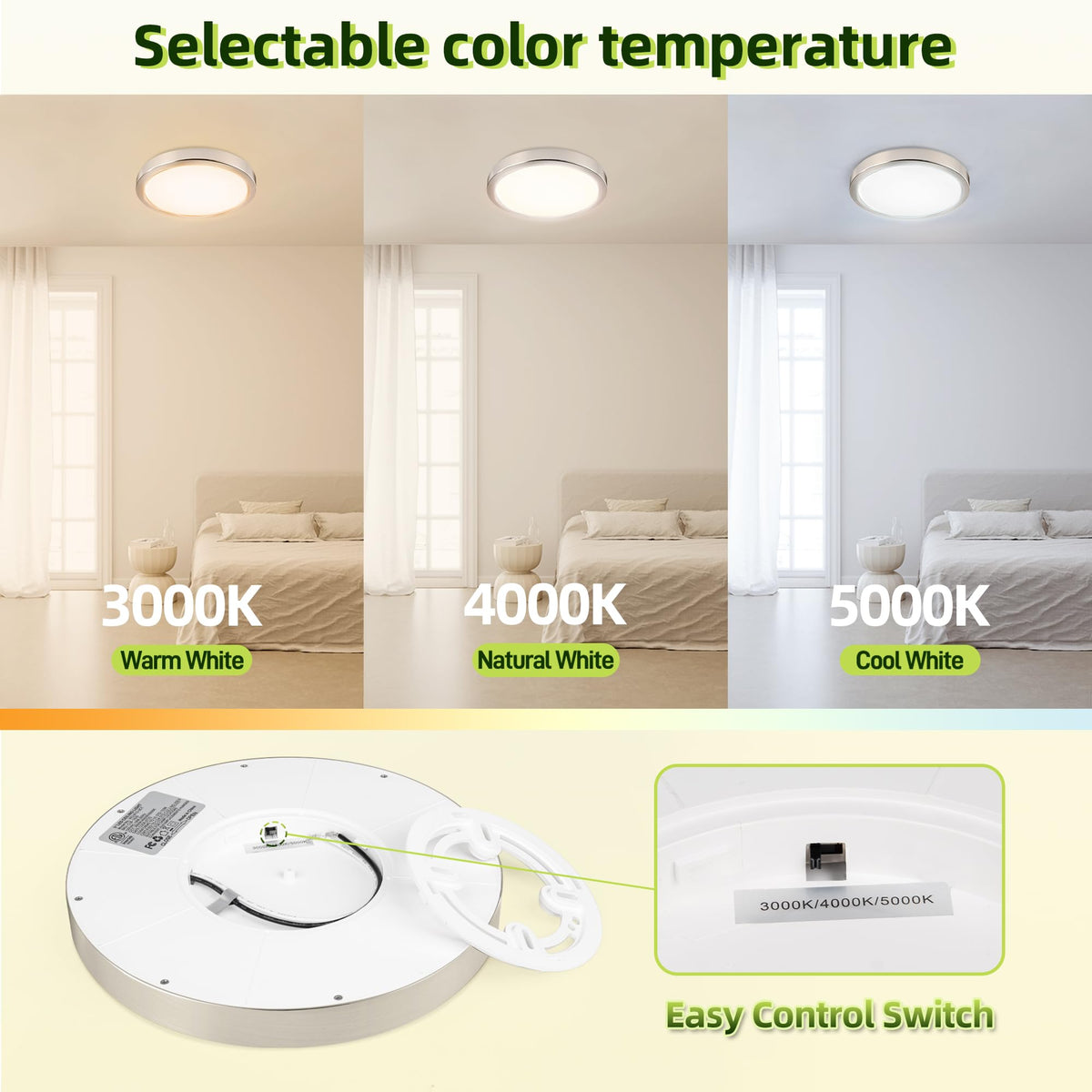 Hykolity 18W round flat panel ceiling light for bright, even room illumination