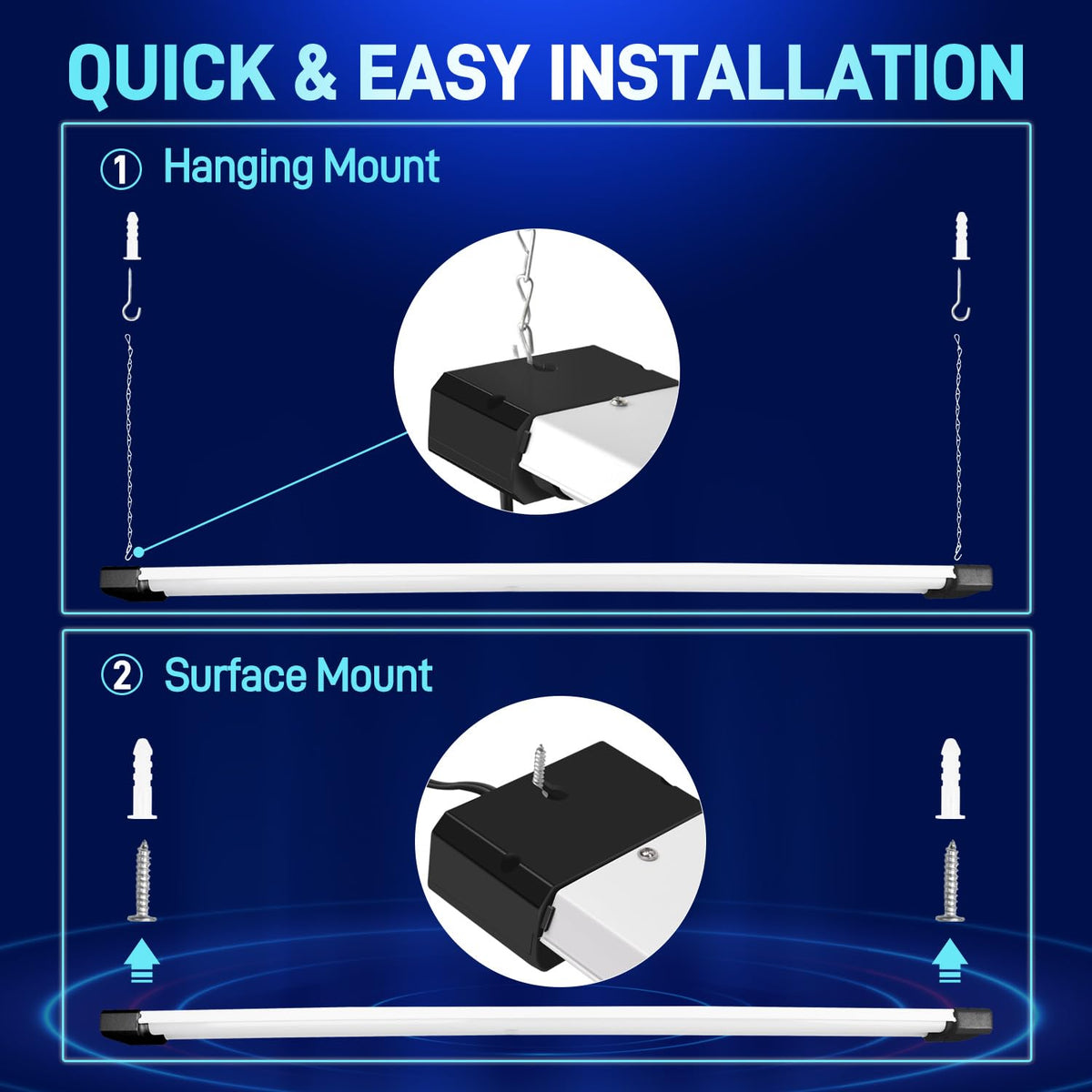 Hykolity 4ft LED shop light with pull chain for simple on/off control.