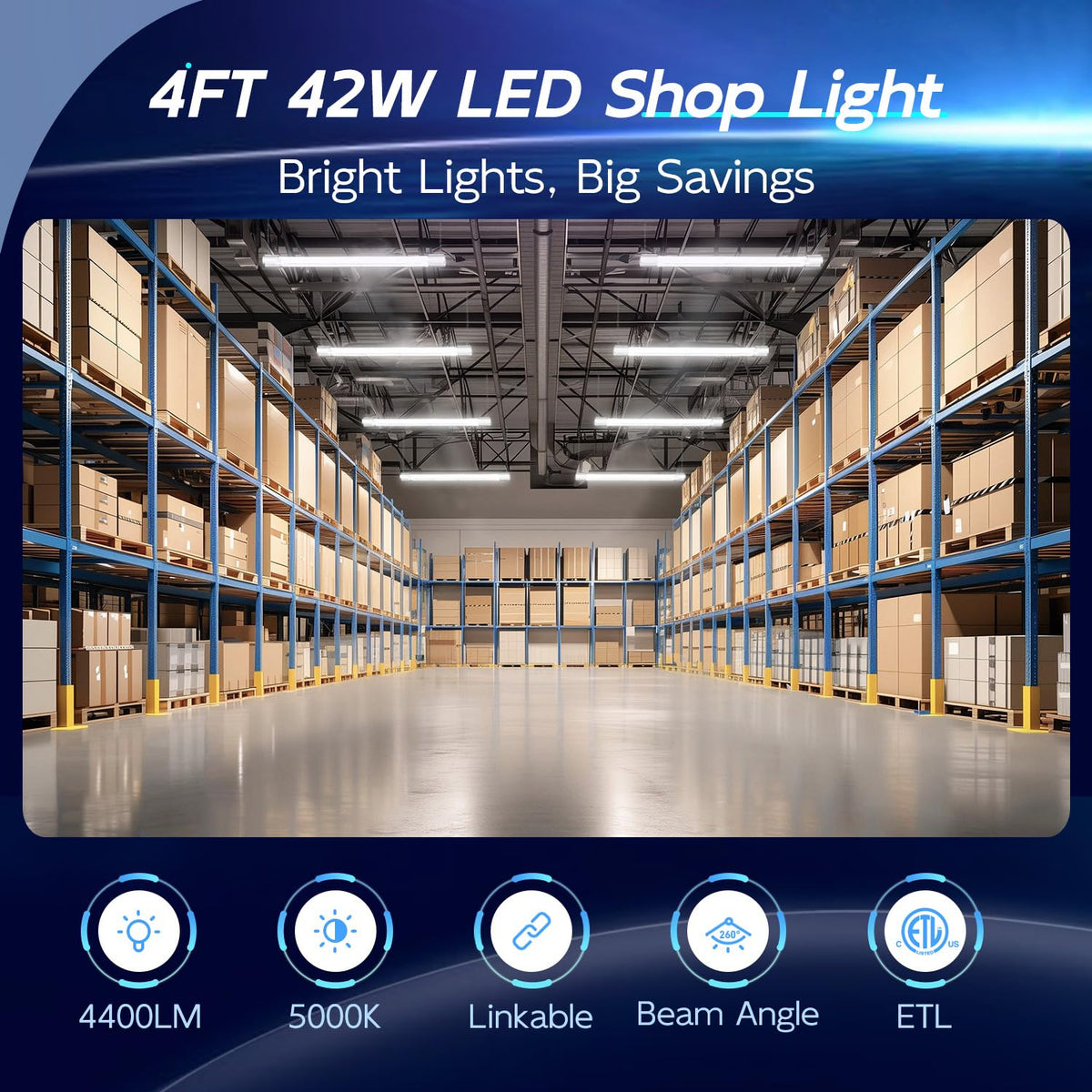 Hykolity 2 pack 4ft linkable LED shop light shows seamless connections.