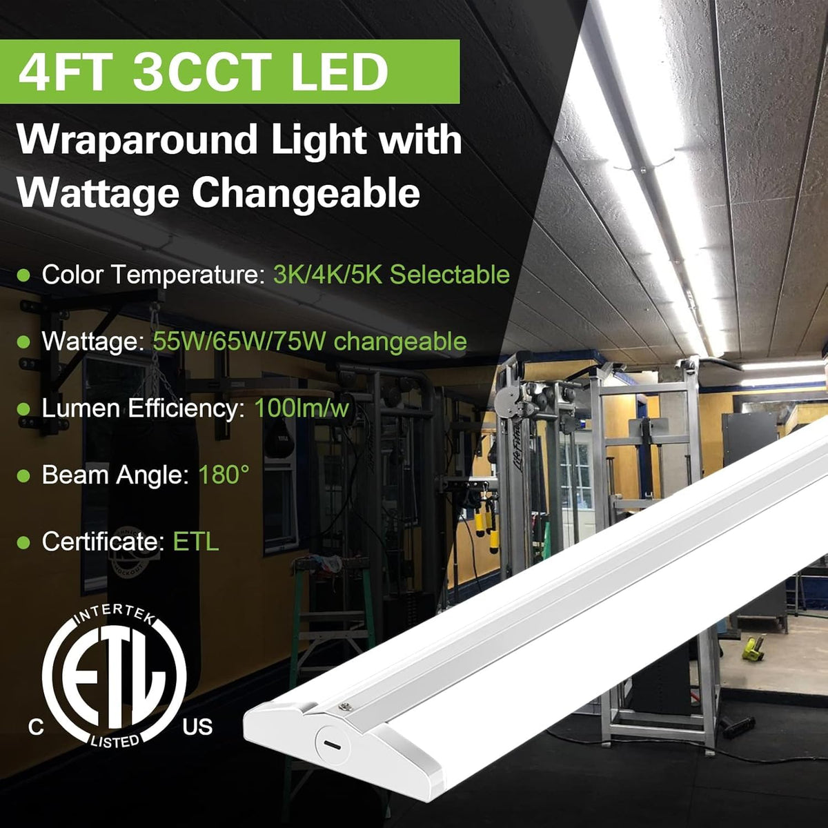 Hykolity 4ft wraparound light features 3 wattages for flexible brightness.