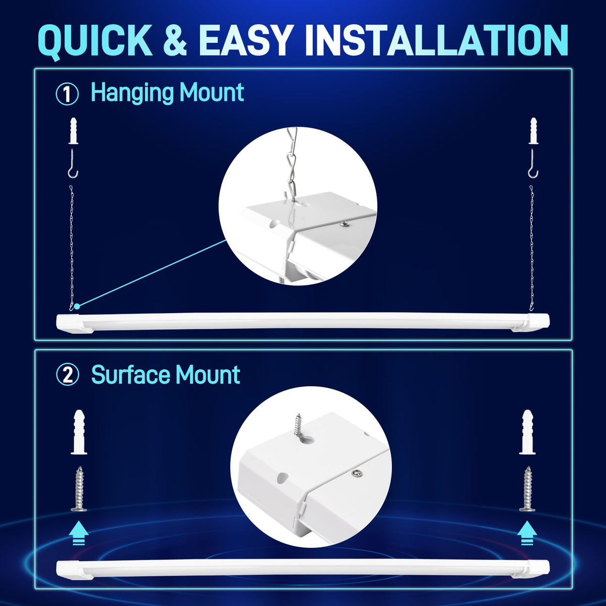 Hykolity 4ft linkable LED shop light connected in a row for extended coverage.