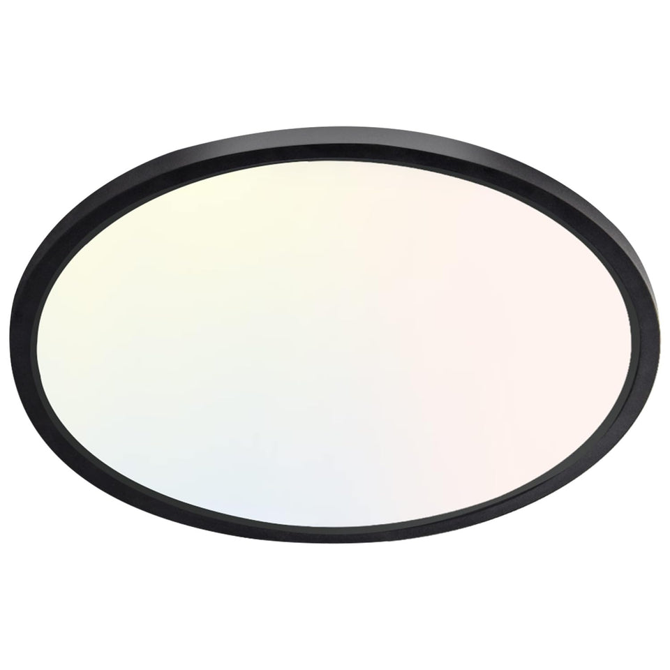 Hykolity 9-Inch round flat panel light, front view, flush ceiling installation.