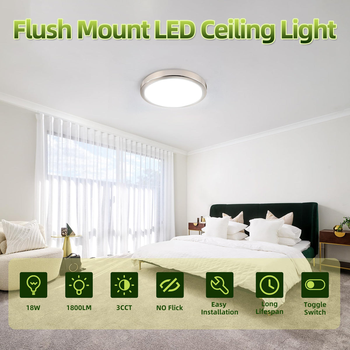 Hykolity brush-nickel ceiling fixture with edge-lit design for glare-free lighting