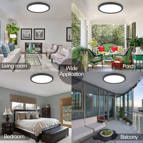 Edge-lit flush-mount panel provides glare-free lighting for low ceilings.