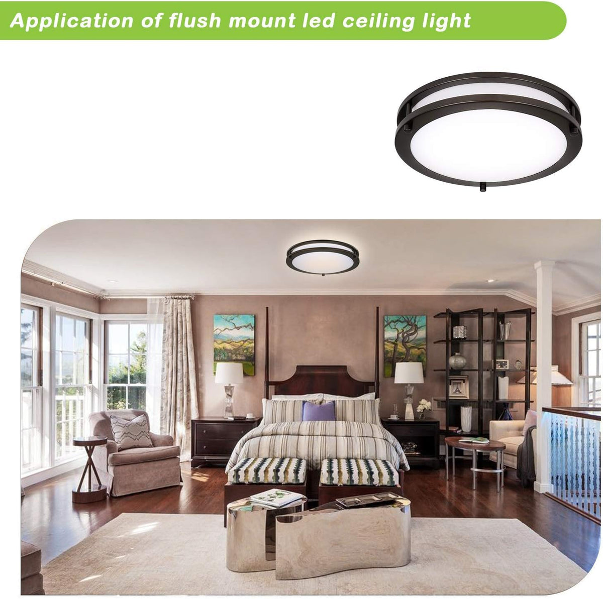 Hykolity flush-mount installation rear view, easy ceiling mounting.