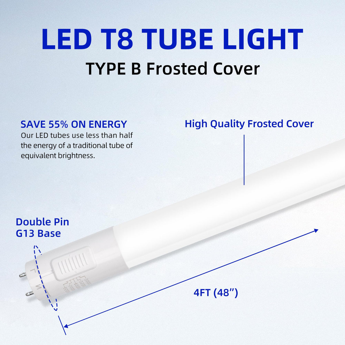 Frosted shatterproof housing on a Hykolity T8 tube