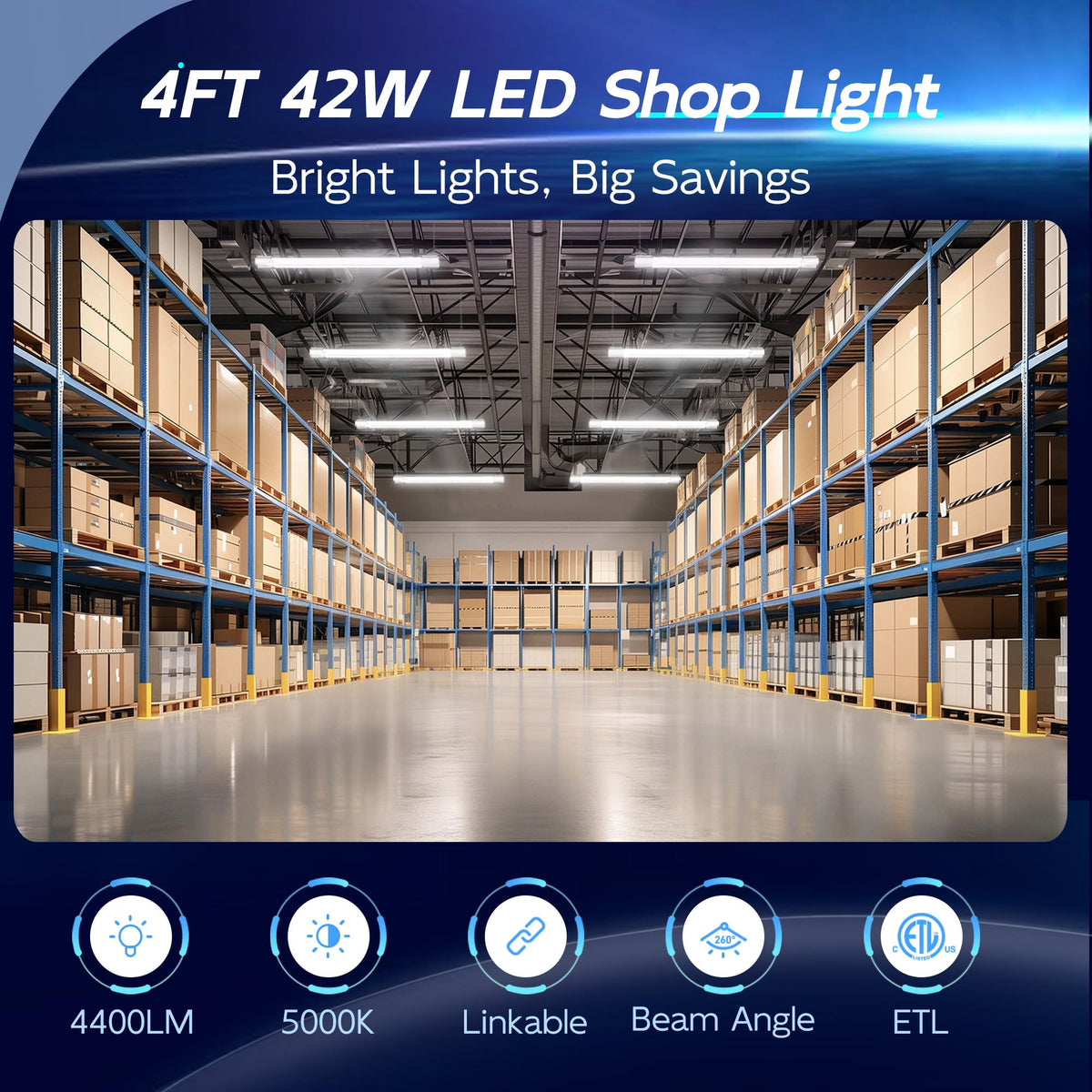 Hykolity LED shop light 4ft close-up shows crisp daylight color for clear tool visibility