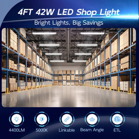 Hykolity LED shop light 4ft close-up shows crisp daylight color for clear tool visibility