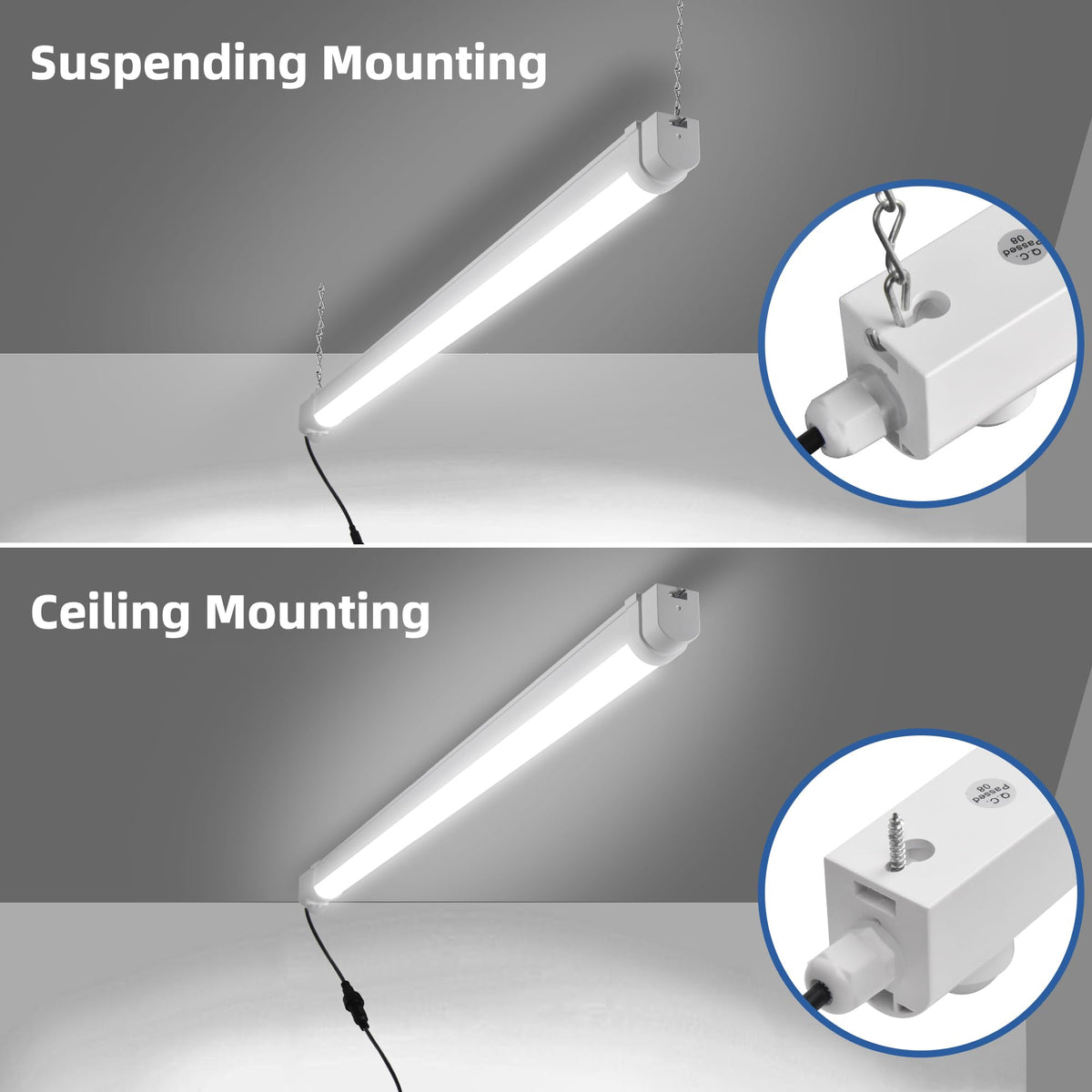 hykolity shop light mounted on a garage delivers convenient outdoor lighting.