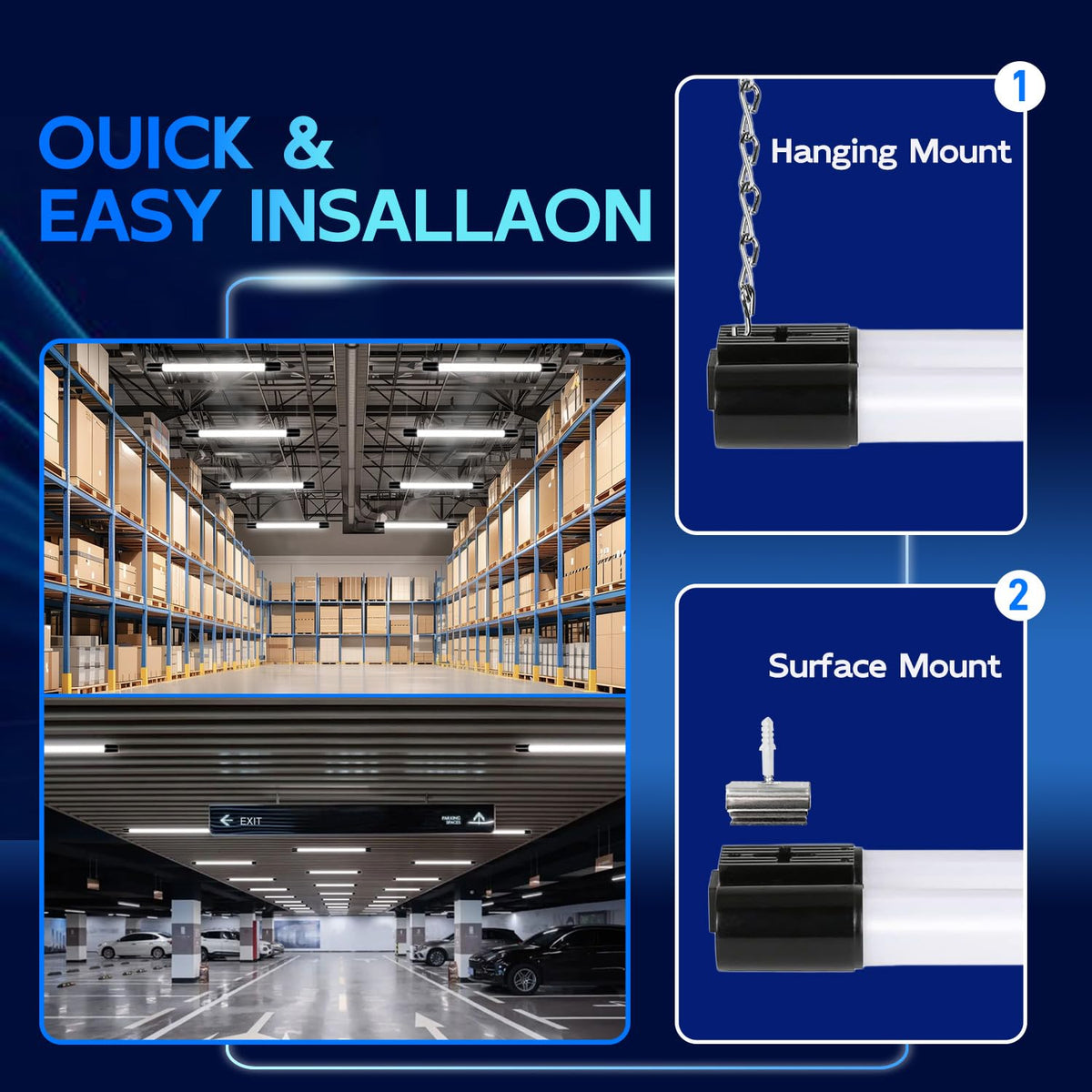 Hykolity linkable design enables scalable garage lighting setups.