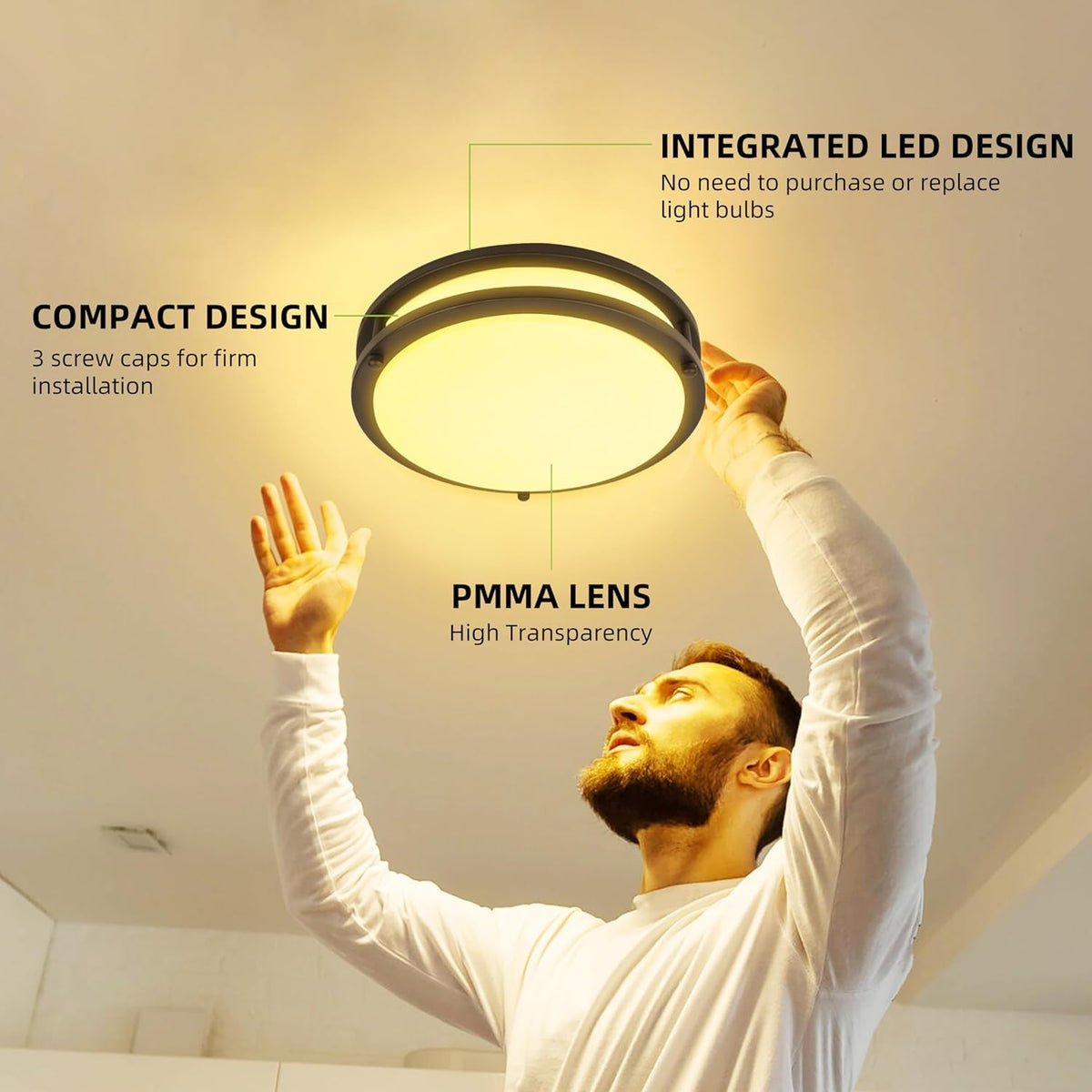 Black metal frame with white diffuser suits modern interiors.