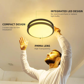 Black metal frame with white diffuser suits modern interiors.