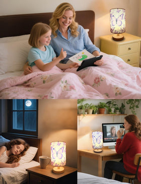 HYLNG butterfly lamp perched on a wooden base, modern kid's decor