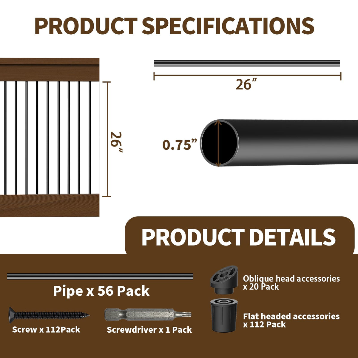 Hypergiant 26-inch balusters close-up in black for modern decks.