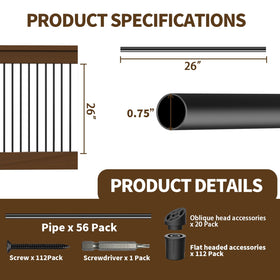 Hypergiant 26-inch balusters close-up in black for modern decks.