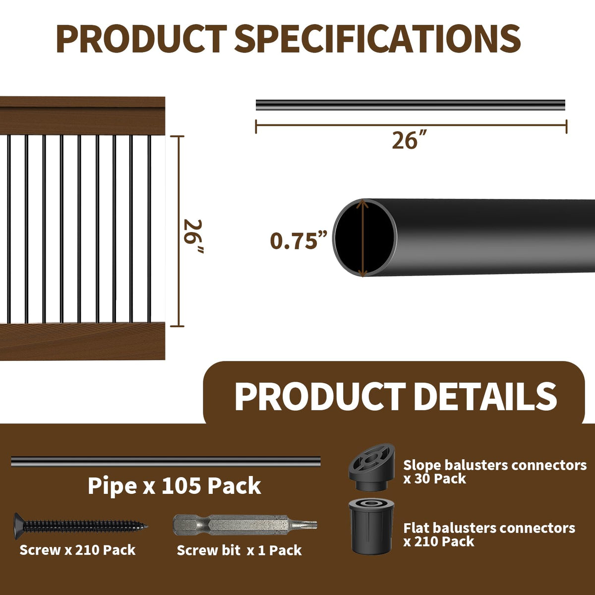 Hypergiant flat-connectors for quick railing installation.
