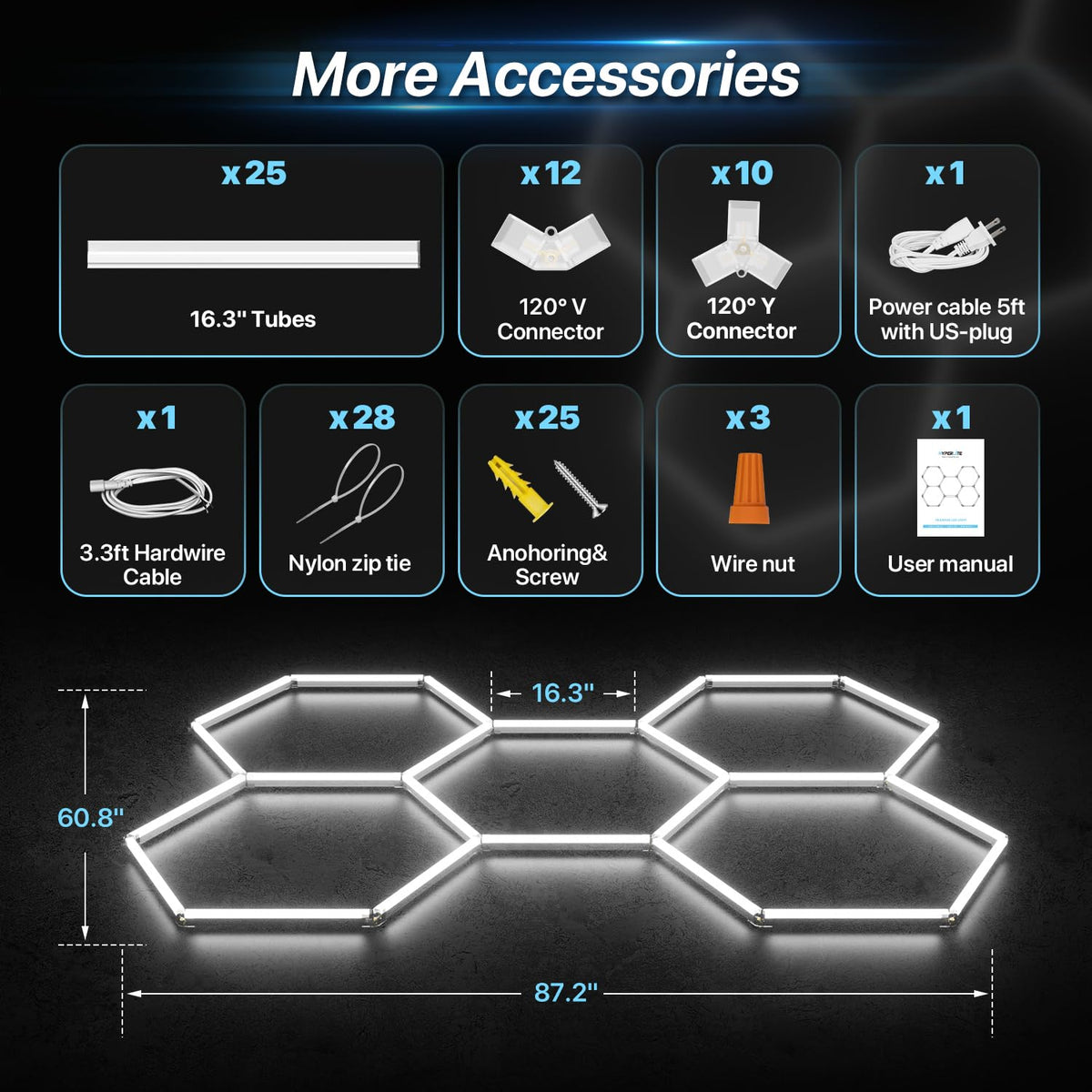 Hyperlite Gen II hexagon light installation parts illustrate straightforward mounting