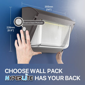 Hyperlite wall pack with dusk-to-dawn sensor for automated exterior lighting.