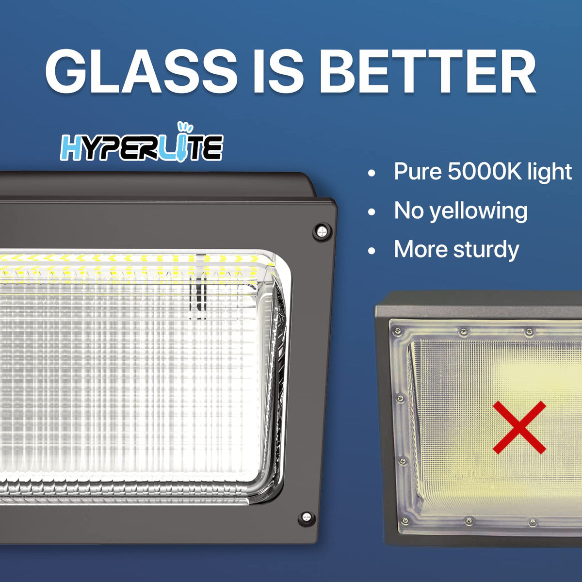 Outdoor security flood light ideal for parking lots and storefronts by Hyperlite.