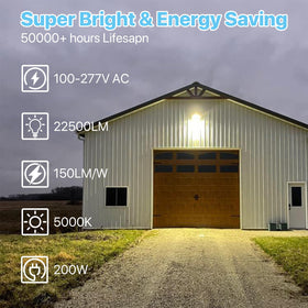 HYPERLITE 200W parking lot light side view high visibility outdoors