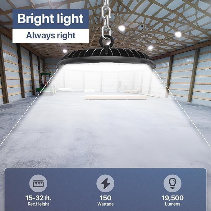 HYPERLITE UFO high bay light illuminating a workshop space for precise tasks