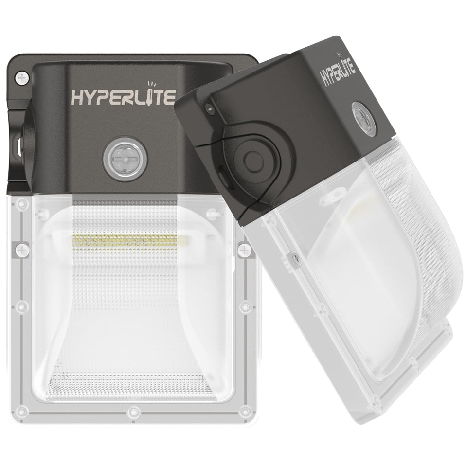 Hyperlite wall pack light front view shows robust exterior lighting for home security.