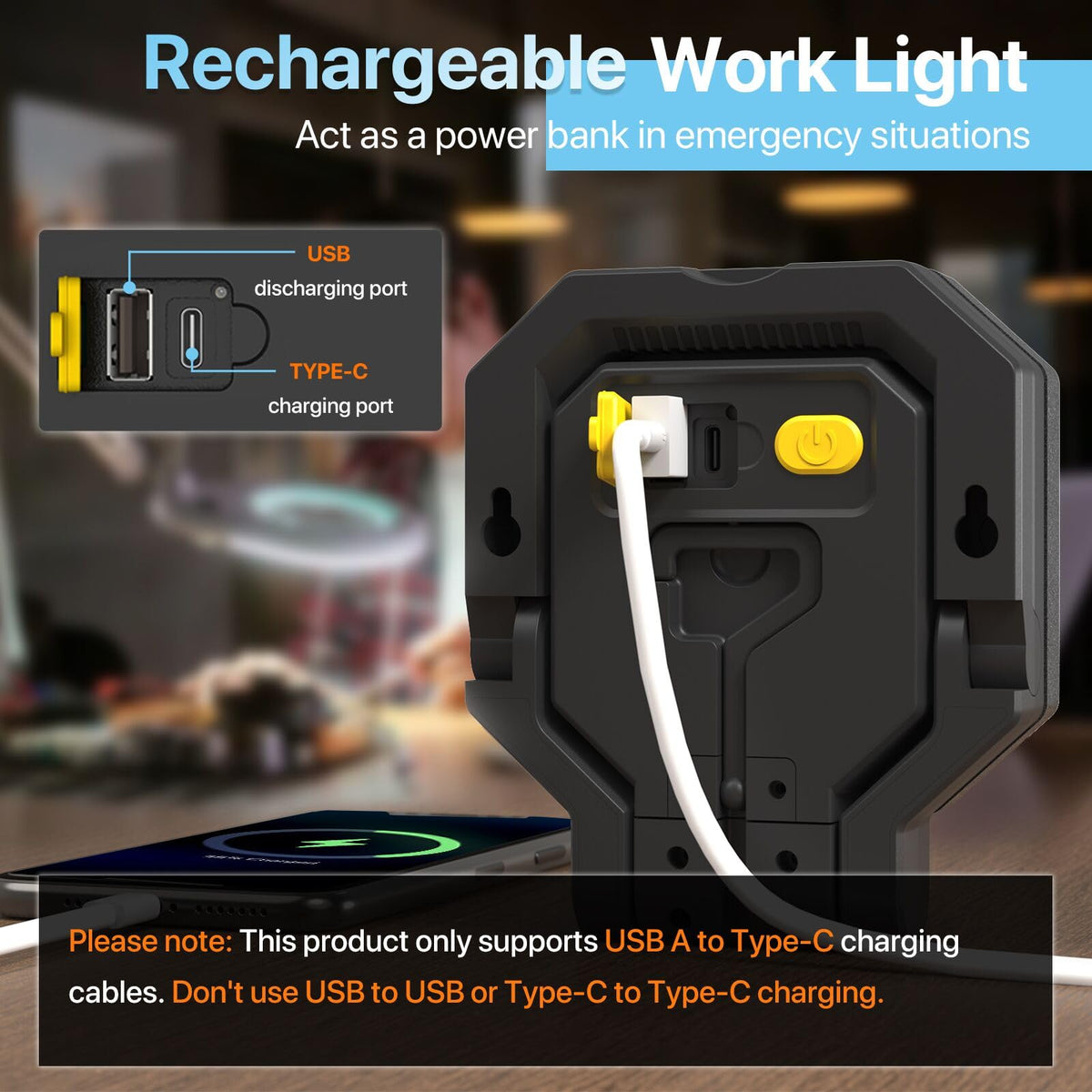 Hyperlite work light with folding stand offering 360-degree rotation for versatile positioning