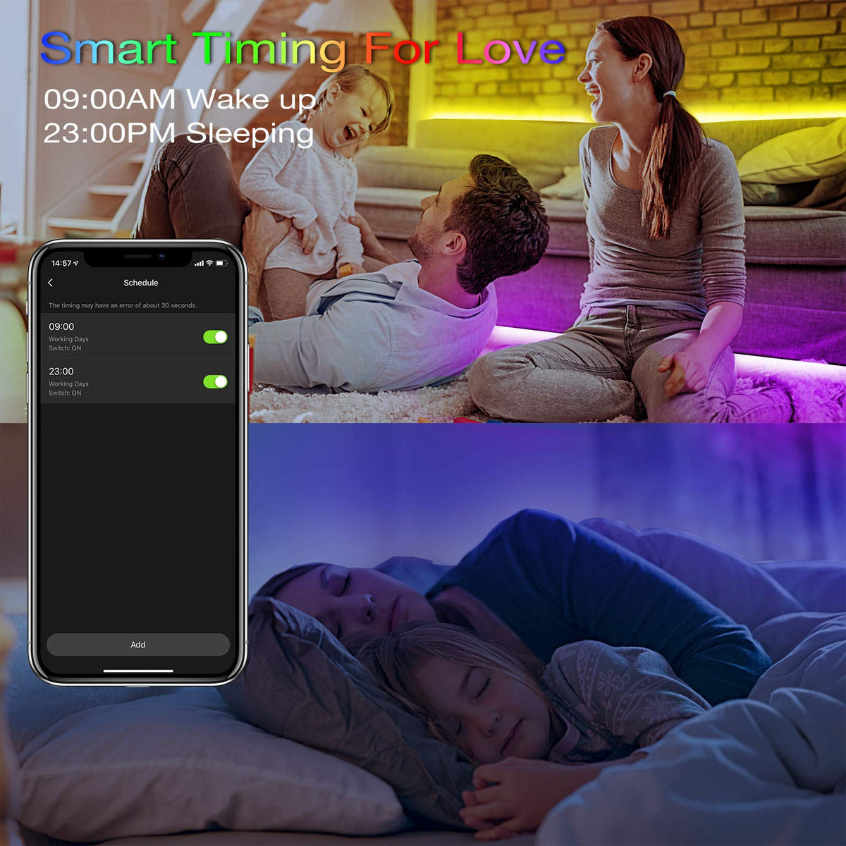 hyrion LED strip timer function for automated lighting routines.
