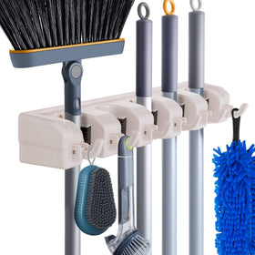 HYRIXDIRECT broom hanger wall mount secures brooms for a tidy entryway.