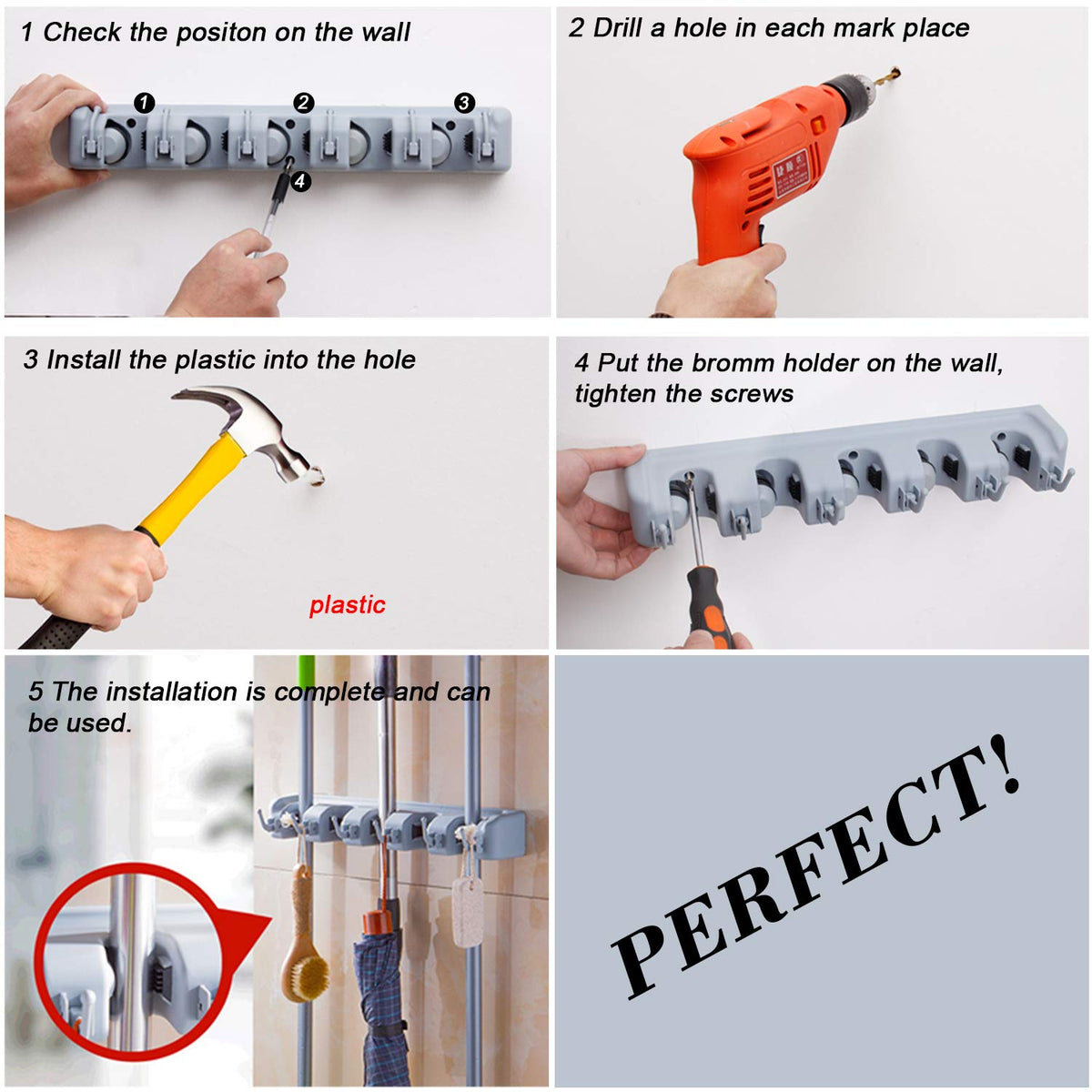 HYRIXDIRECT cleaning tool rack holds tools securely for quick access.