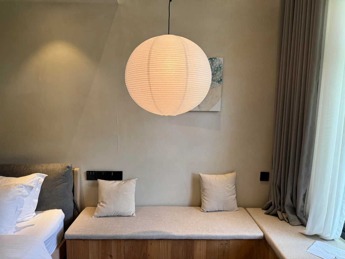 Hytsoeee large round lantern shade enhances ceiling decor in living spaces.