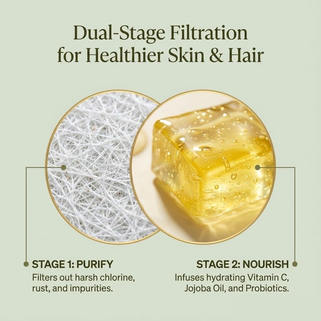 HYYGIA long-lasting filter provides about 100 showers of filtered water.