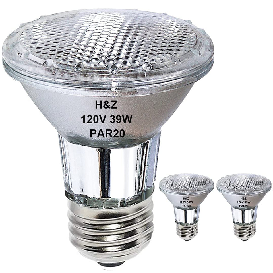 H&Z PAR20 flood bulb front view, two-pack, ready for recessed lighting