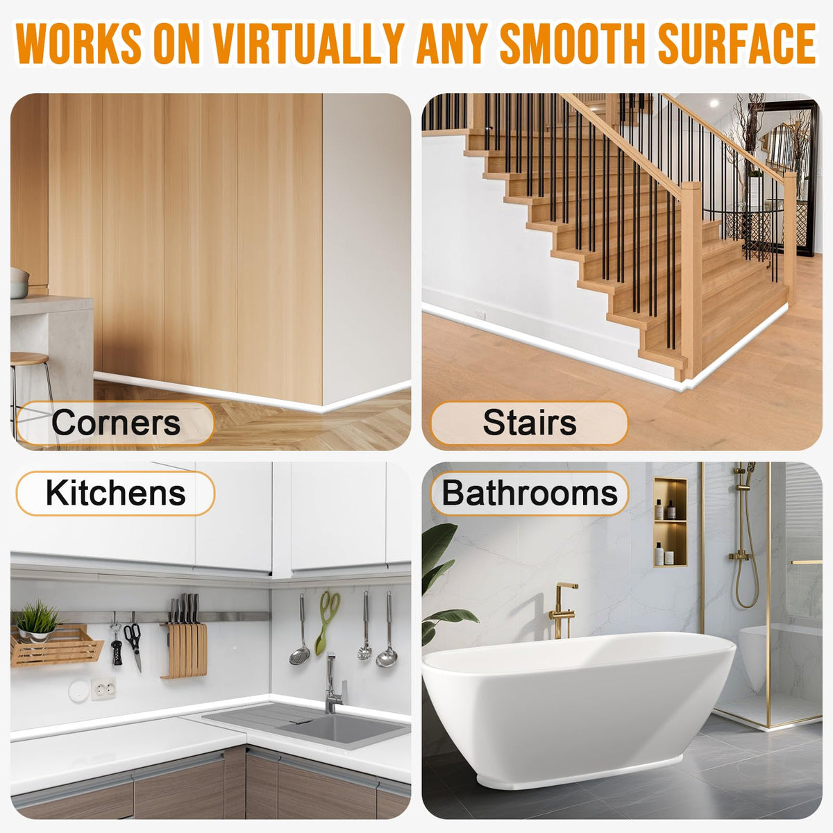 Hzetuu multi-use trim suits baseboards, countertops, corners, stairs, and cabinets.