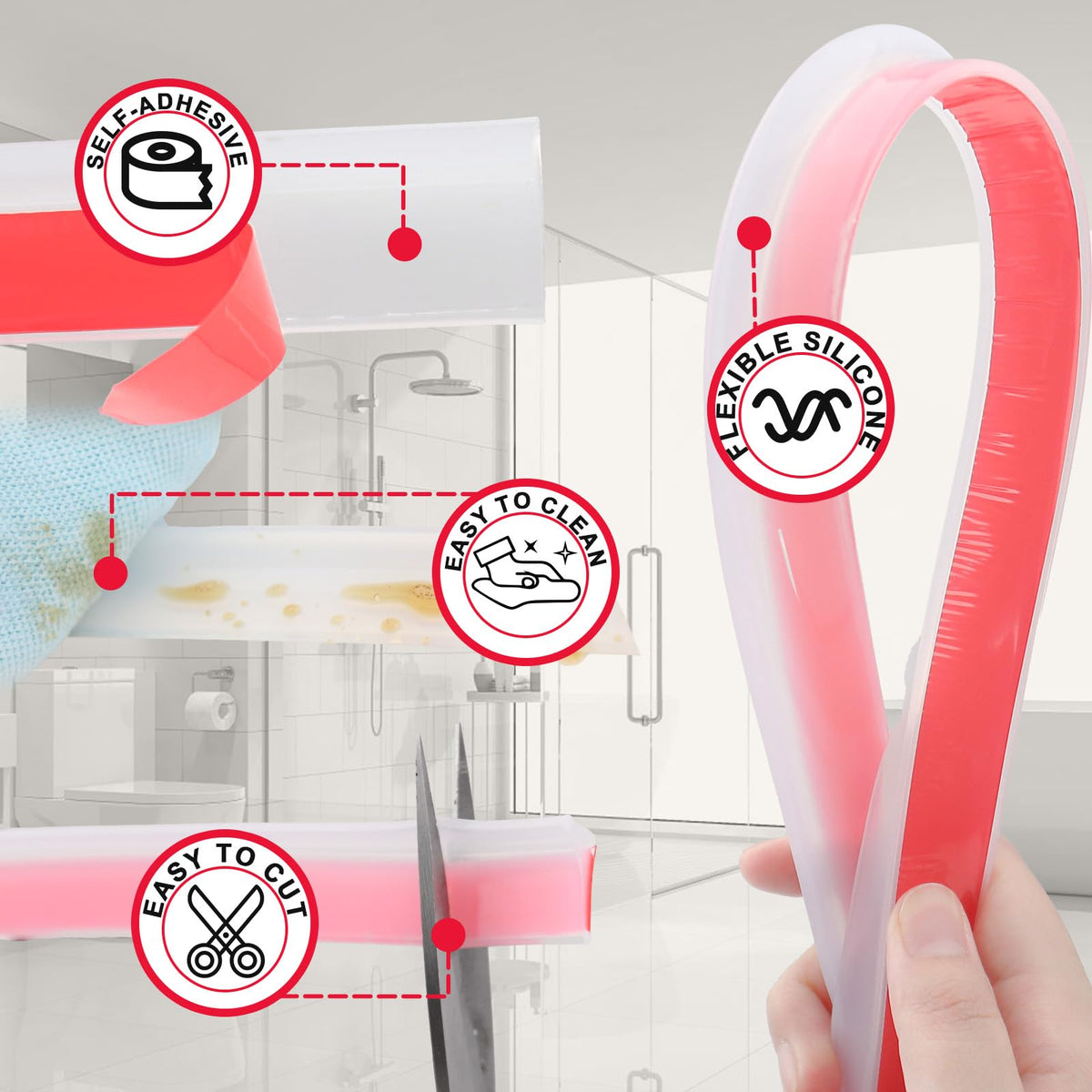 Hzetuu silicone barrier is easy to wipe clean after splashes around showers.