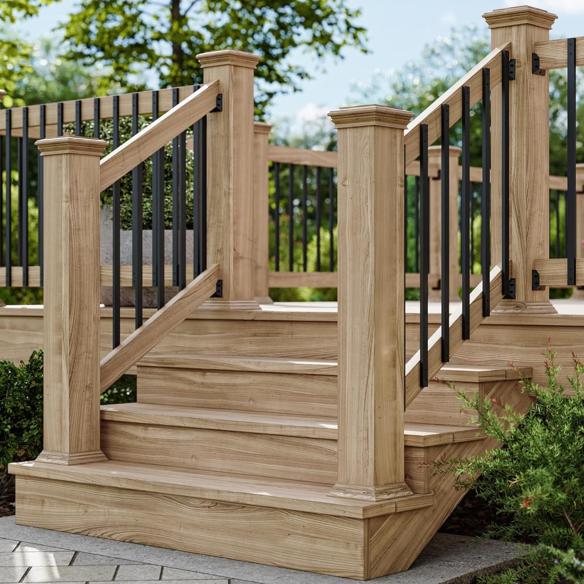 HZIU curved wave balusters add modern style to decks and porches.