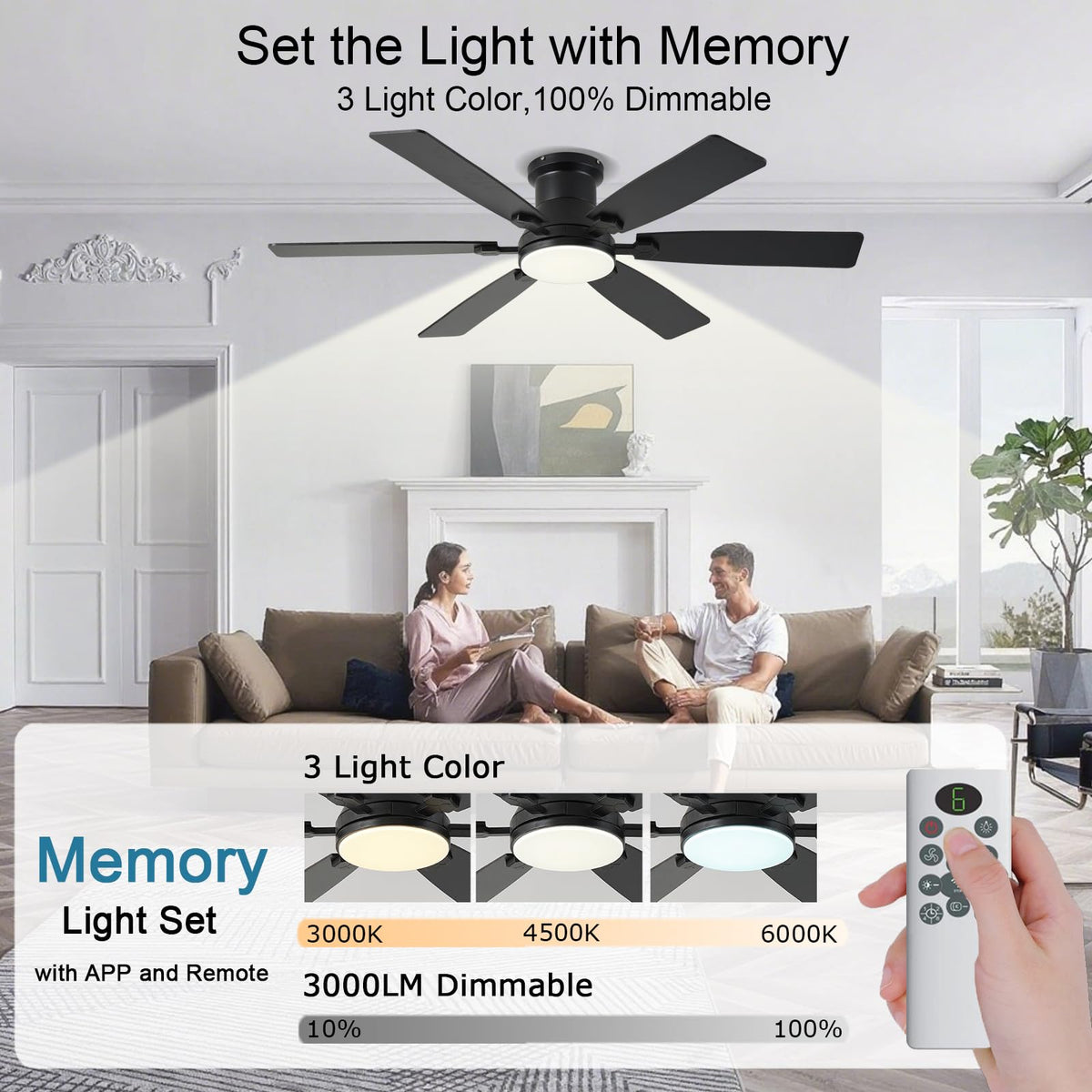 iacaf 52-inch DC motor runs quietly, saving energy while circulating air