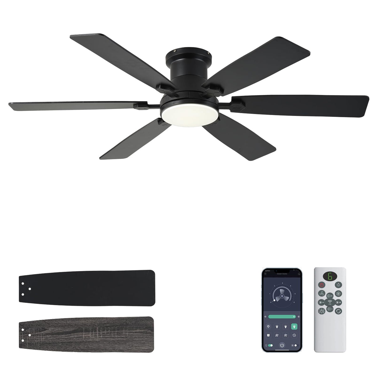 iacaf 52-inch low-profile ceiling fan with light and remote for convenient cooling