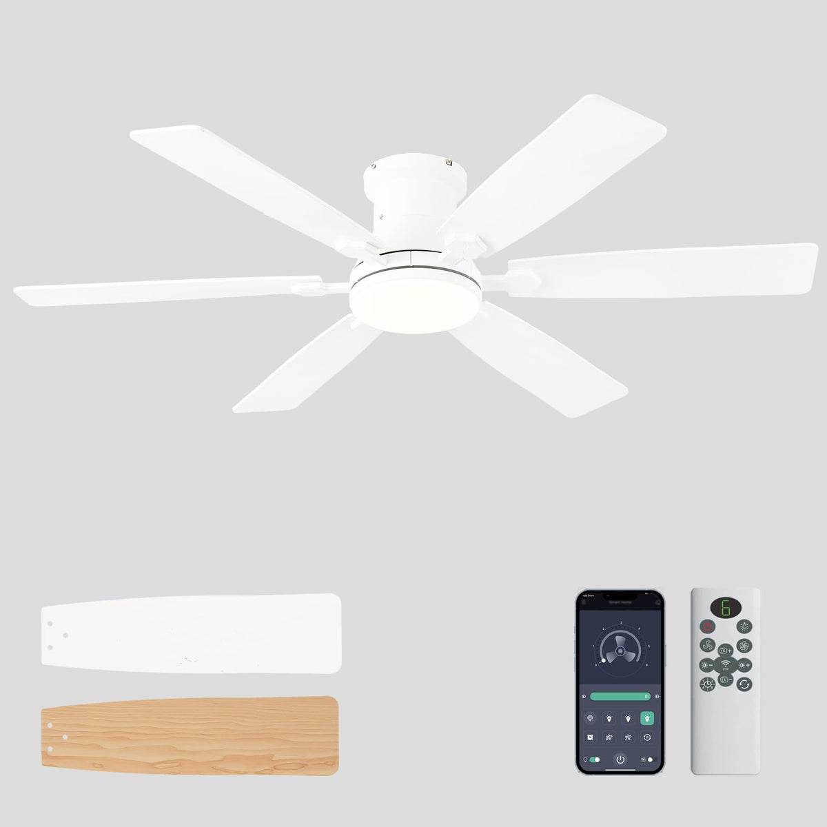 iacaf 52-inch low-profile ceiling fan with light in a living room for space-saving cooling