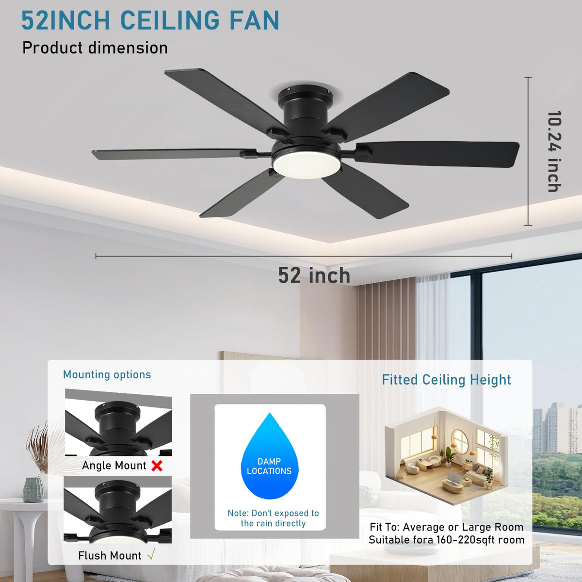 iacaf 52-inch timer-off function helps schedule cooling and lighting automatically
